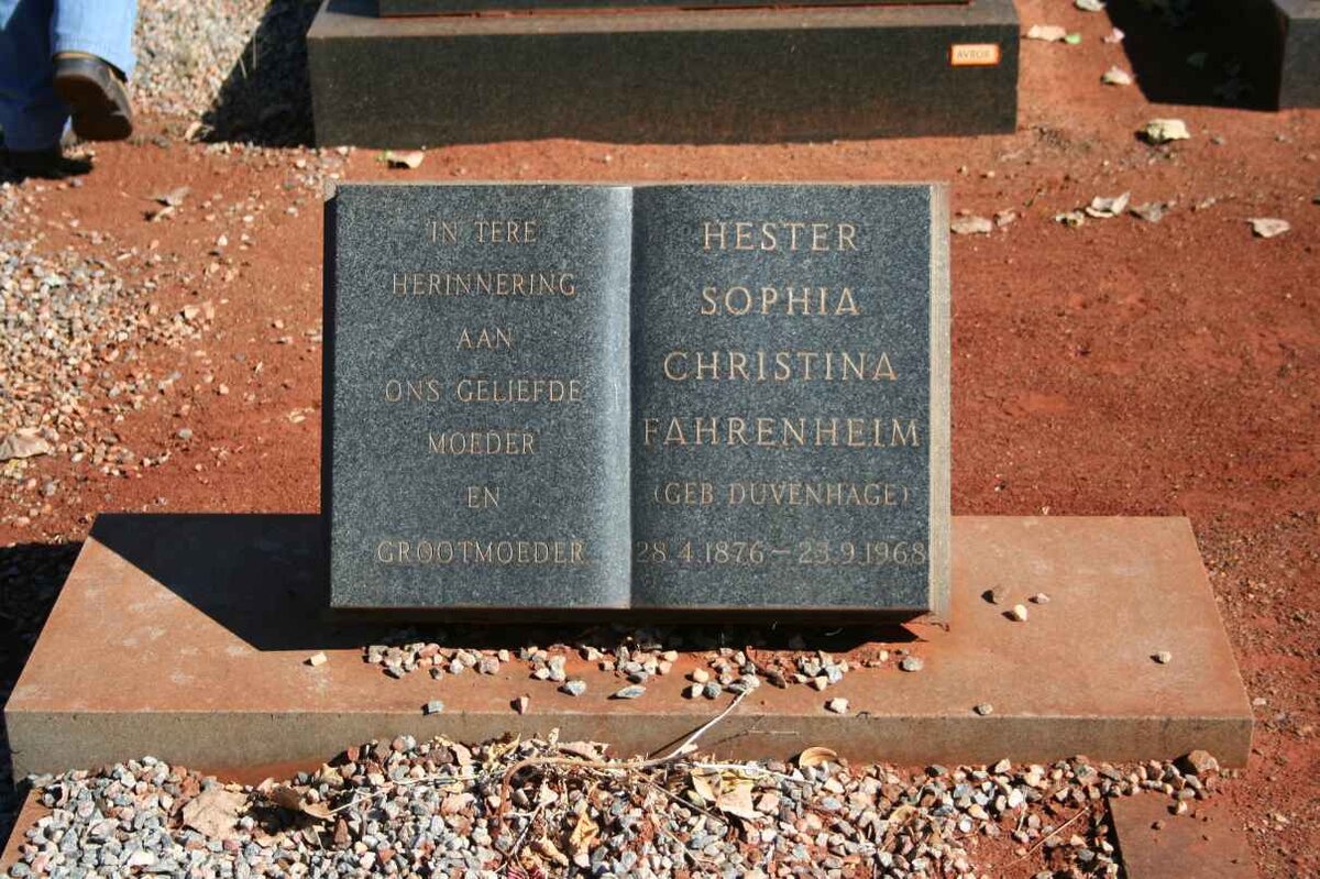 FAHRENHEIM Hester Sophia Christina nee DUVENHAGE 1876-1968