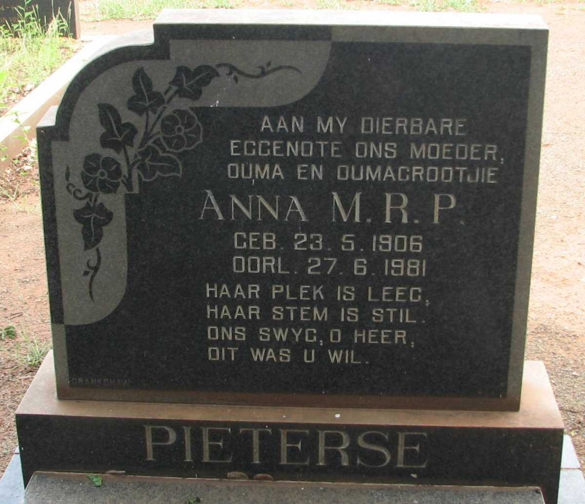 PIETERSE Anna M.R.P. 1906-1981