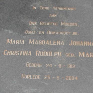 RUDOLPH Maria Magdalena Johanna Christina nee MARÉ 1913-2004