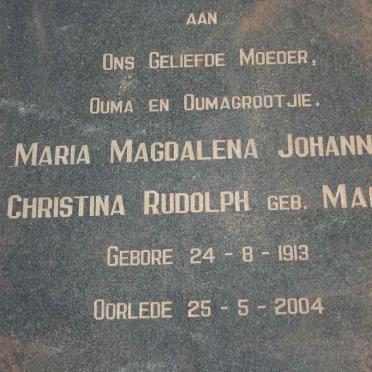 RUDOLPH Maria Magdalena Johanna nee MARÉ 1913-2004