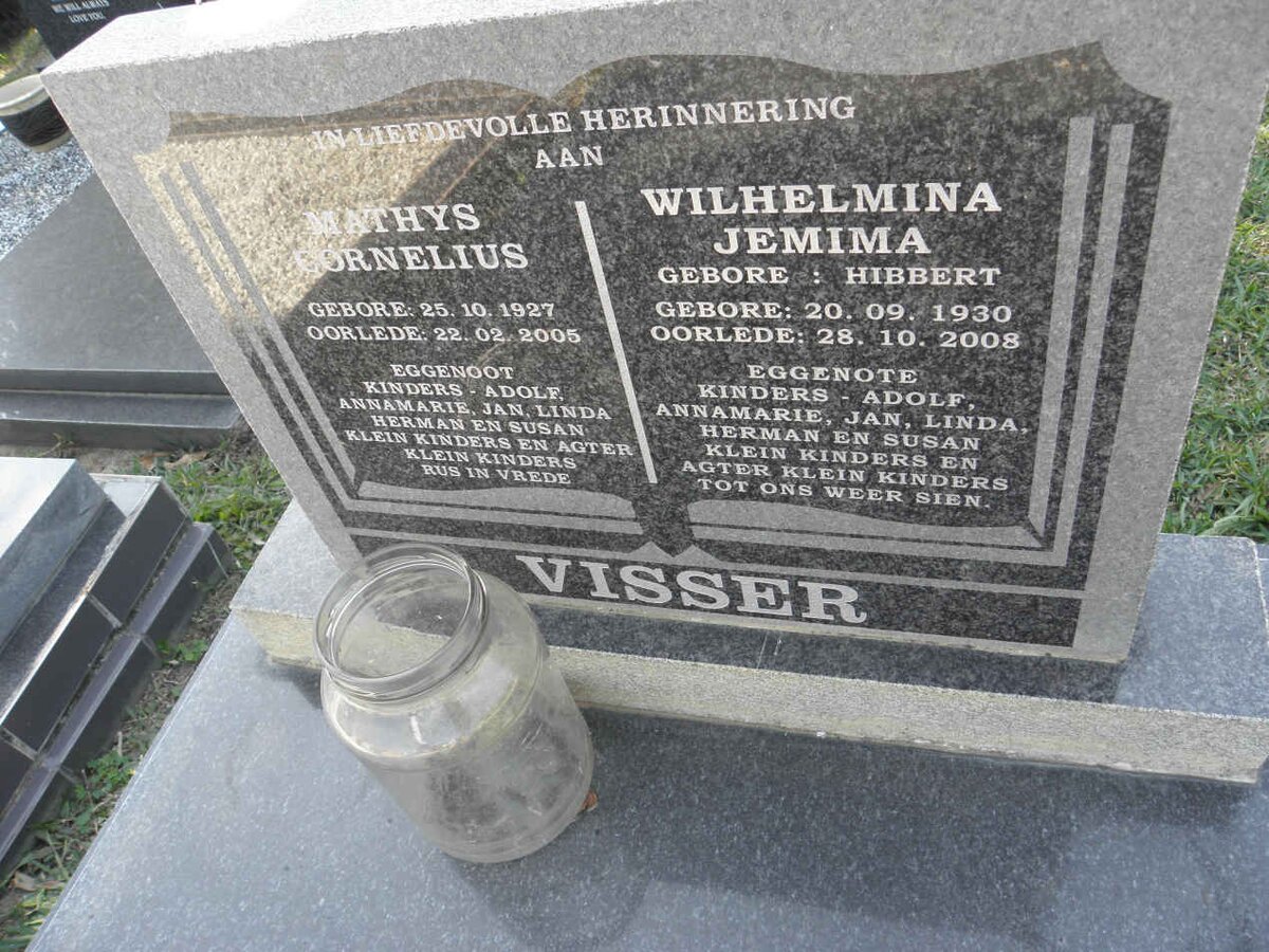 VISSER Mathys Cornelius 1927-2005 &amp; Wilhelmina Jemima HIBBERT 1930-2008
