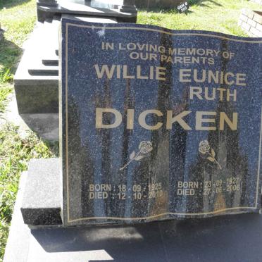 DICKEN Willie 1925-2010 &amp; Eunice Ruth 1927-2006