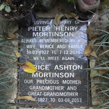 MORTINSON Pieter Henry 1927-2010 &amp; Berice Ashton 1927-2013