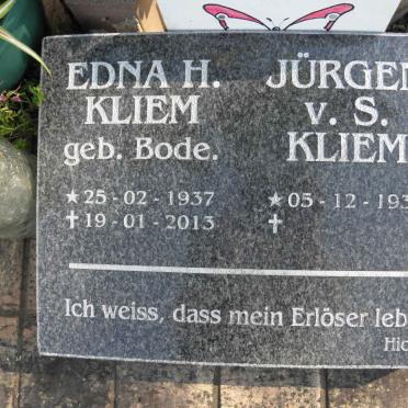 KLIEM Jurgen van S. 1937- &amp; Edna H. BODE 1937-2013