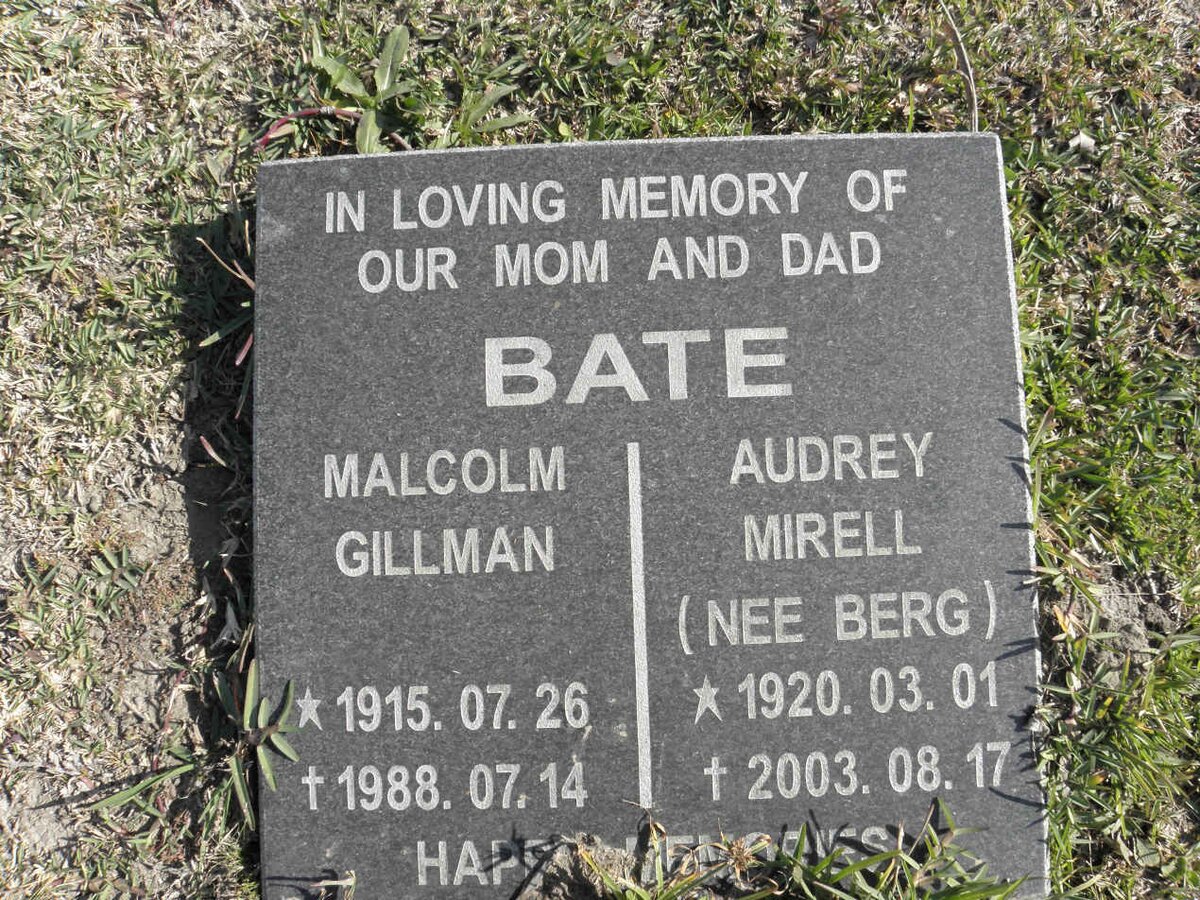 BATE Malcolm Gillman 1915-1988 &amp; Audrey Mirell BERG 1920-2003