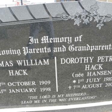 HACK Thomas William 1909-1998 &amp; Dorothy Petrena HANSEN 1910-2000