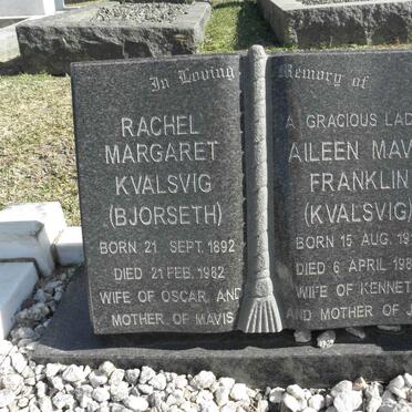 KVALSVIG Rachel Margaret nee BJORSETH 1892-1982 :: FRANKLIN Aileen Mavis nee KVALSVIG 1916-1984