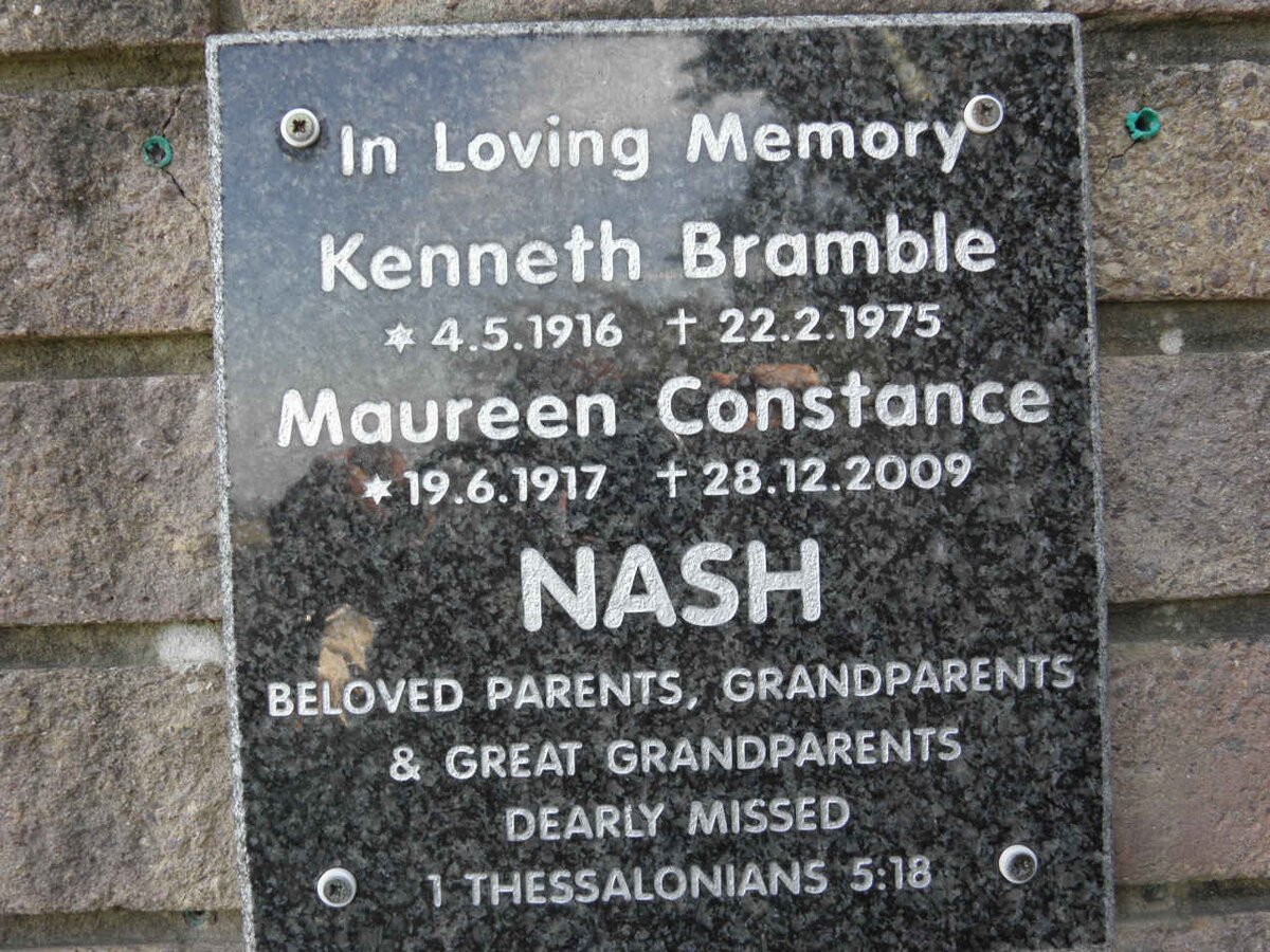 NASH Kenneth Bramble 1916-1975 &amp; Maureen Constance 1917-2009