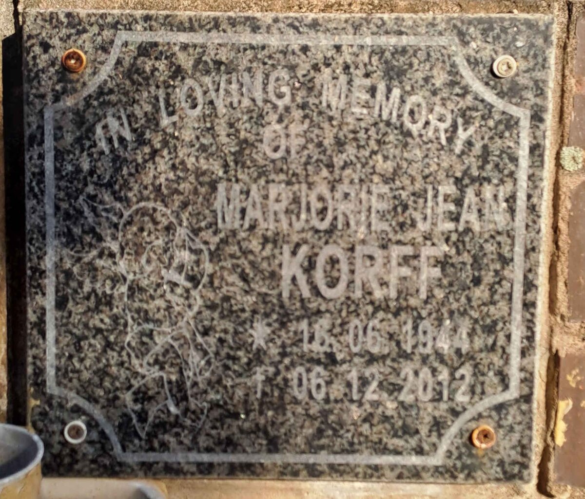 KORFF Marjorie Jean 1944-2012