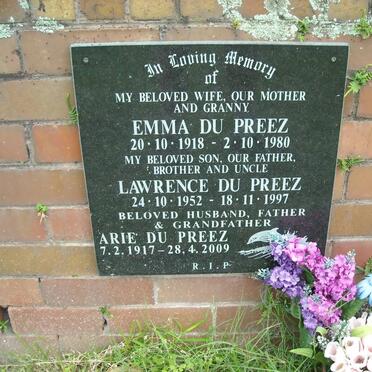PREEZ Lawrence, du 1952-1997 :: DU PREEZ Arie 1917-2009 &amp; Emma 1918-1980