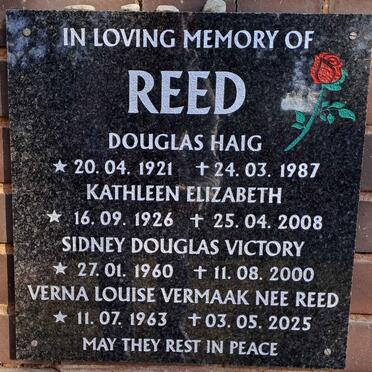 REED Douglas Haig 1921-1987 & Kathleen Elizabeth 1926-2008 :: REED Sidney Douglas Victory 1960-2000 :: VERMAAK Verna Louise nee REED 1963-2025