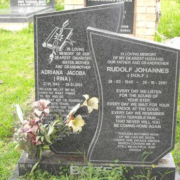 BOTES Rudolf Johannes 1940-2001 &amp; Adriana Jacoba 1943-2003