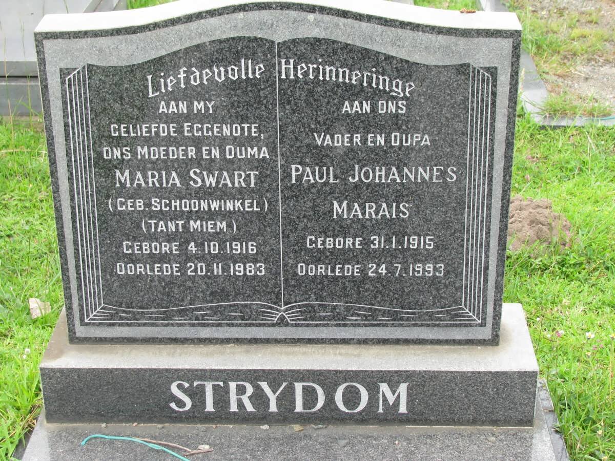 STRYDOM Paul Johannes Marais 1915-1993 &amp; Maria Swart SCHOONWINKEL 1916-1983