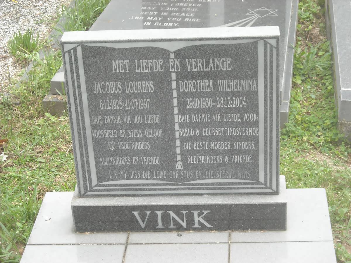 VINK Jacobus Lourens 1925-1997 &amp; Dorothea Wilhelmina 1930-2004