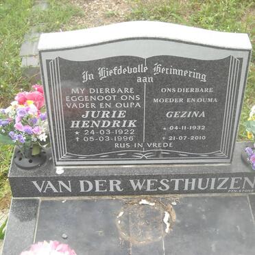 WESTHUIZEN Jurie Hendrik, van der 1922-1996 &amp; Gezina 1932-2010