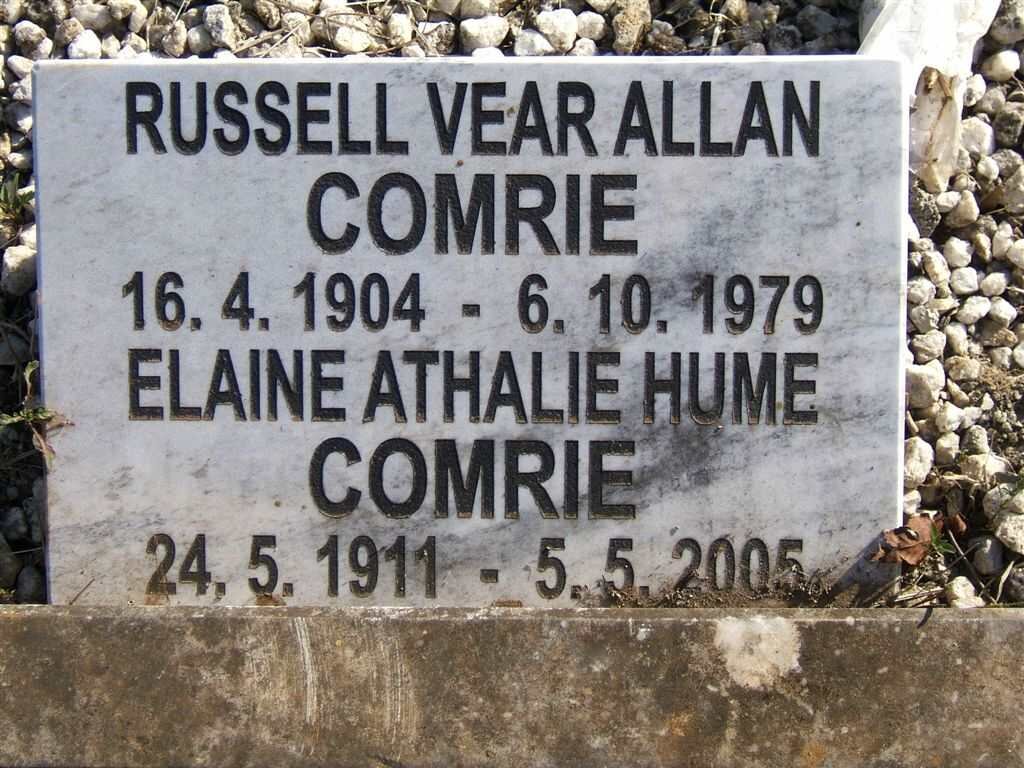 COMRIE Russell Vear Allan 1904-1979 &amp; Elaine Athalie Hume 1911-2005