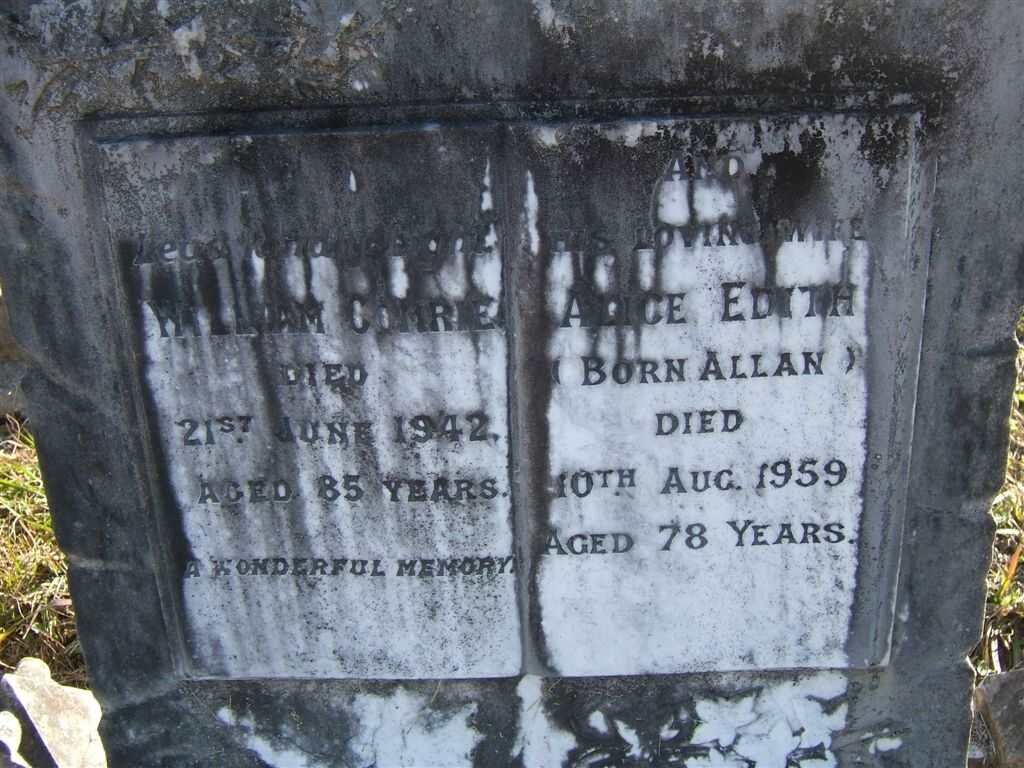 COMRIE William  -1942 &amp; Alice Edith ALLAN  -1959