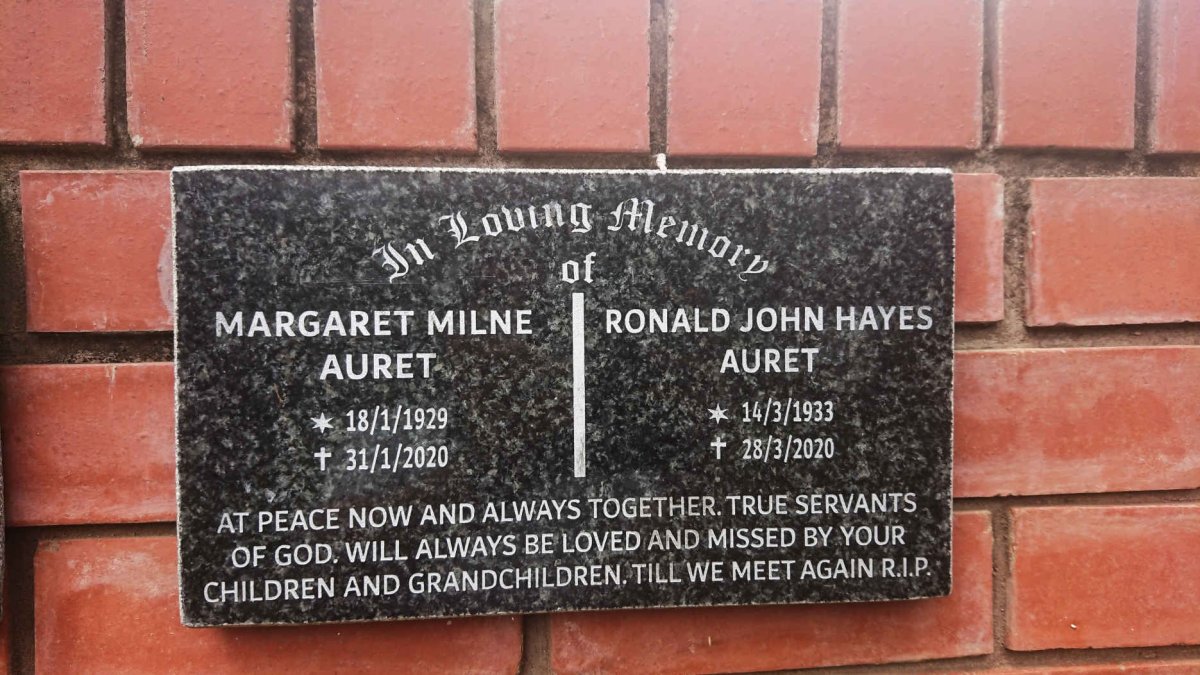 AURET Ronald John Hayes 1933-2020 &amp; Margaret Milne 1929-2020