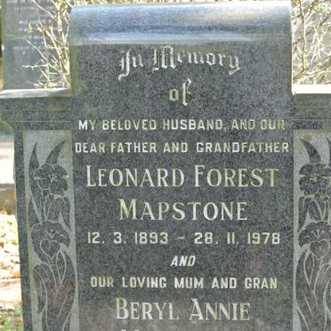 MAPSTONE Leonard Forest 1893-1978 &amp; Beryl Annie 1910-1994