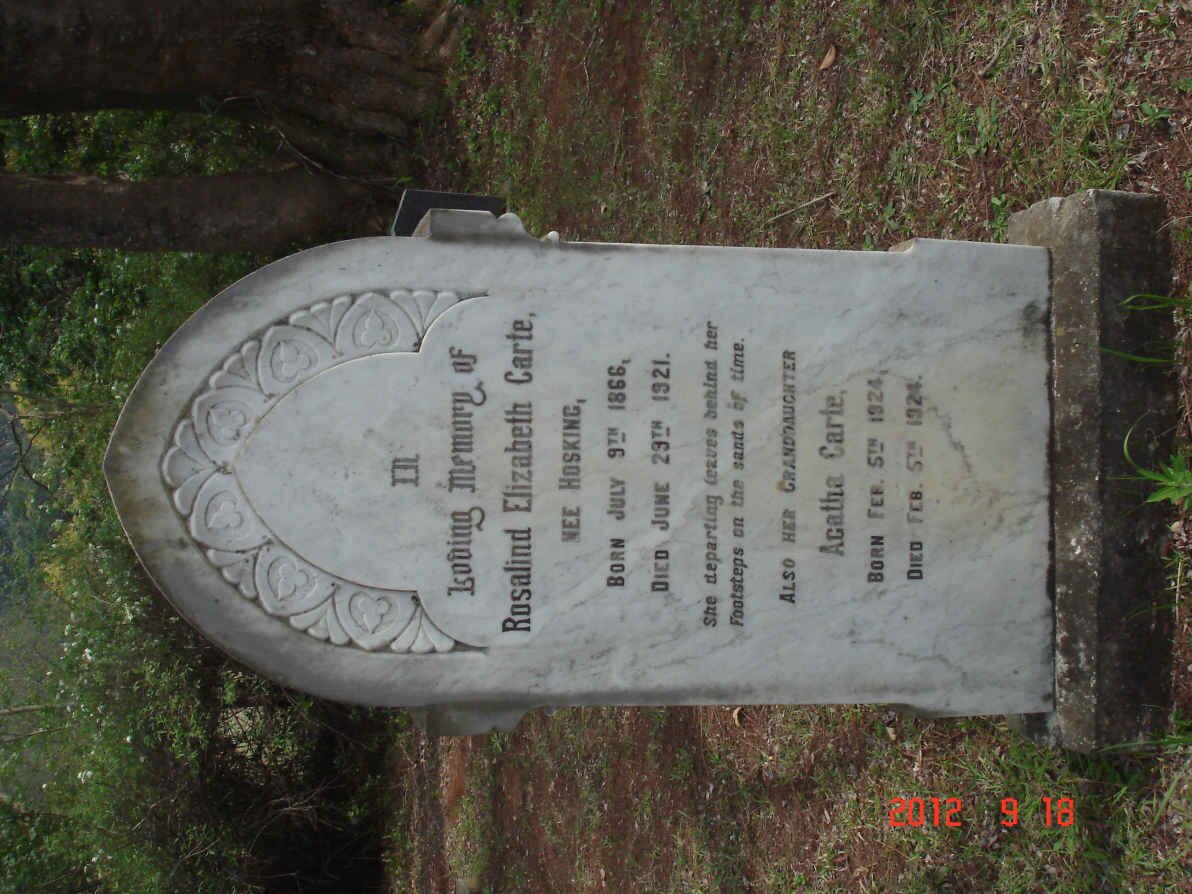 CARTE Rosalind Elizabeth nee HOSKING 1866-1921 :: CARTE Agatha 1924-1924