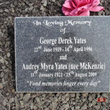 YATES George Derek 1919-1996 &amp; Audrey Myra MCKENZIE 1921-2009