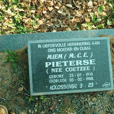 PIETERSE M.C.E. nee COETZEE 1910-1988