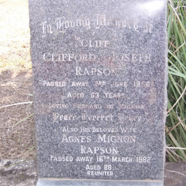 RAPSON Clifford Joseph-1956 &amp; Agnes Mignon -1982