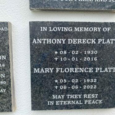 PLATT Anthony Dereck 1930-2016 & Mary Florence 1932-2022