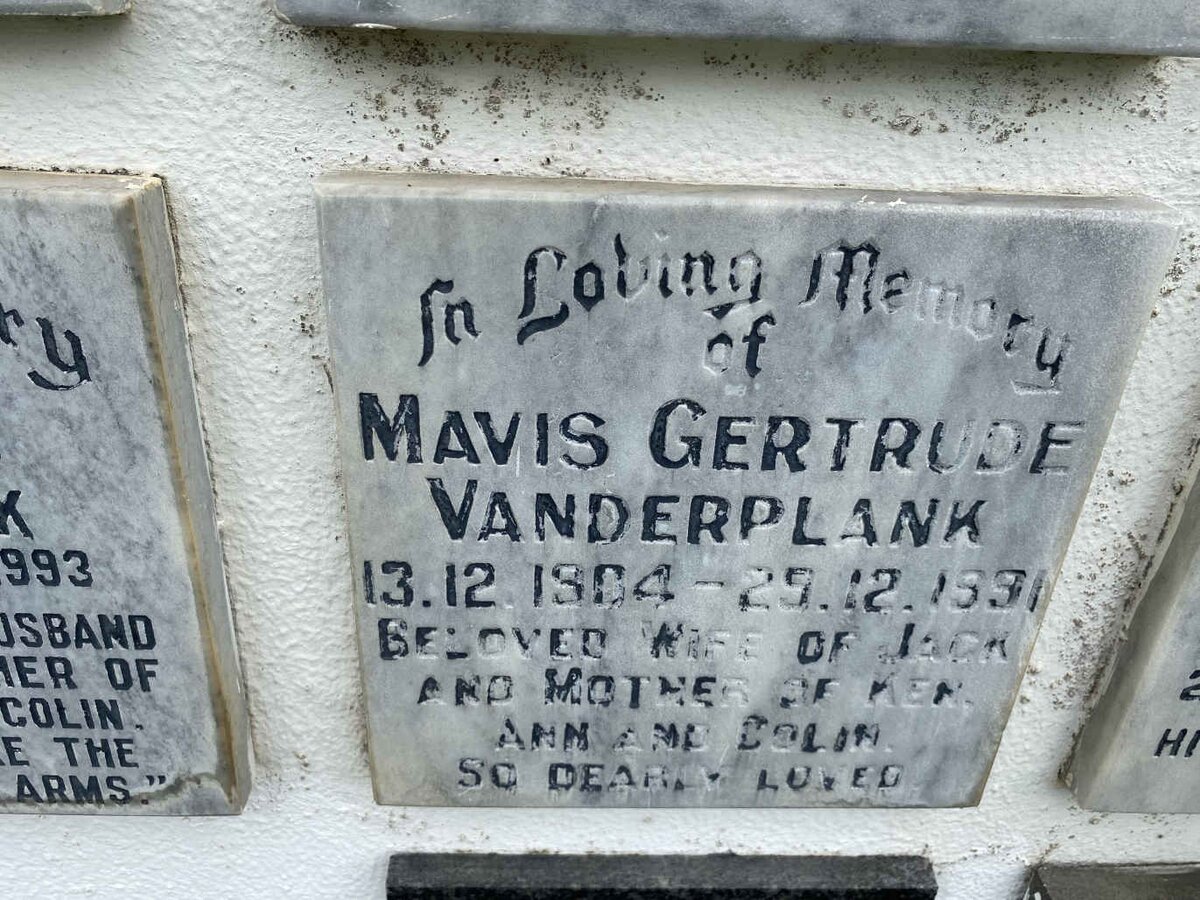 VANDERPLANK Mavis Gertrude 1904-1991