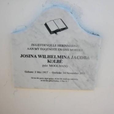 KOLBE Josina Wilhelmina Jacoba nee MOOLMAN 1917-2011