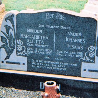 DAVEL Johannes Jesaias 1869-1958 &amp; Margaretha Aletta BOSHOFF 1873-1937
