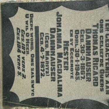 DANNHAUSER Thomas Rigard 1867-1945 &amp; Hester Johanna Magdalina MARITZ 1872-