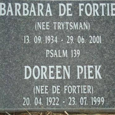 FORTIER Barbara, de nee TRYTSMAN 1934-2001 :: PIEK Doreen nee DE FORTIER 1922-1999