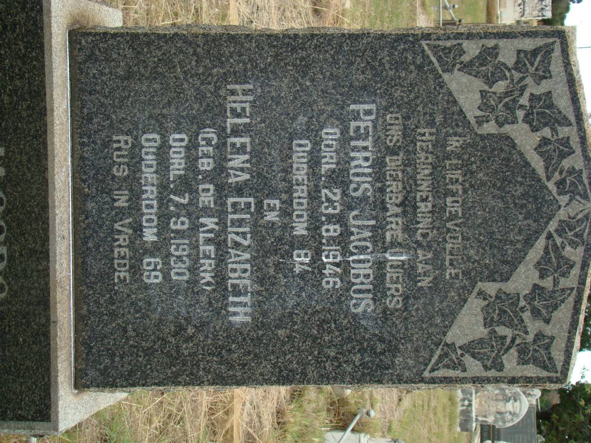 JACOBS Petrus Jacobus -1946 &amp; Helena Elizabeth DE KLERK -1930