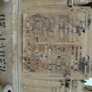 JAGER Izak J, de 1862-1938 &amp; Annie Jacoba VAN NIEKERK formerly DE JAGER nee POTGIETER 1869-1943