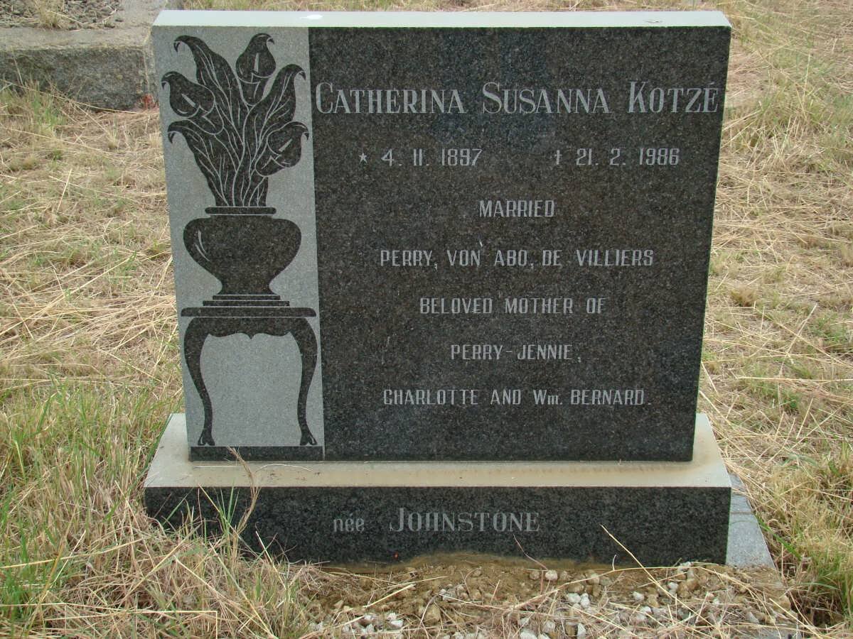 KOTZE Catherina Susanna formerly PERRY formerly VON ABO formerly DE VILLIERS nee JOHNSTONE 1897-1986