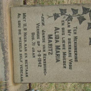 MAURITZ Alida Maria nee JANSE VAN RENSBURG -1942