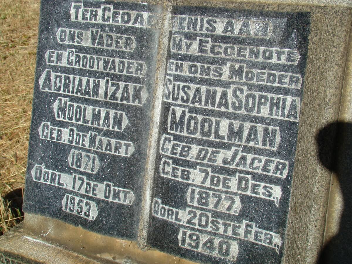 MOOLMAN Adriaan Izak 1871-1953 &amp; Susana Sophia DE JAGER 1877-1940