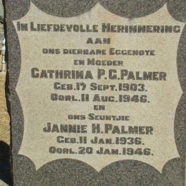 PALMER Cathrina P.G. 1903-1946 :: PALMER Jannie H. 1936-1946