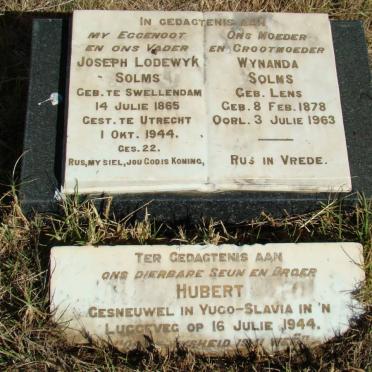 SOLMS Joseph Lodewyk 1865-1944 &amp; Wynanda LENS 1878-1963 :: SOLMS Hubert -1944