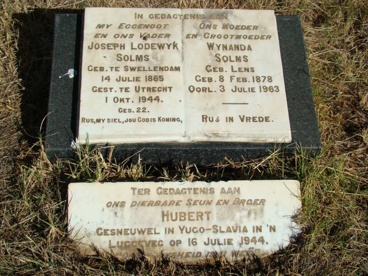 SOLMS Joseph Lodewyk 1865-1944 &amp; Wynanda LENS 1878-1963 :: SOLMS Hubert -1944