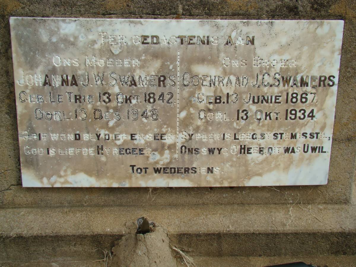 SWAMERS Coenraad J.C. 1867-1934 &amp; Johanna J.W. 1842-1948