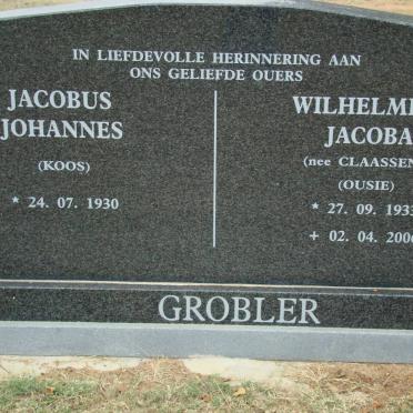 GROBLER Jacobus Johannes 1930- &amp; Wilhelmina Jacoba CLAASSENS 1933-2006