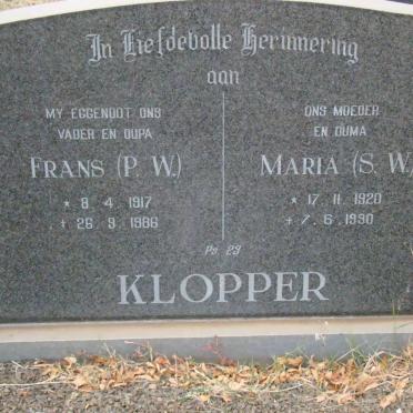 KLOPPER Frans P.W. 1917-1986 &amp; Maria S.W. 1920-1990