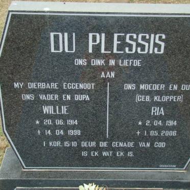 PLESSIS Willie, du 1914-1998 &amp; Ria KLOPPER 1914-2006