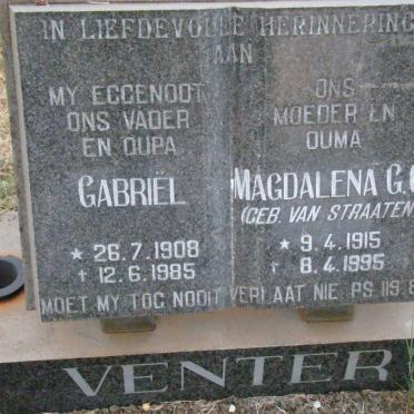VENTER Gabriel 1908-1985 &amp; Magdalena G.C. VAN STRAATEN 1915-1995