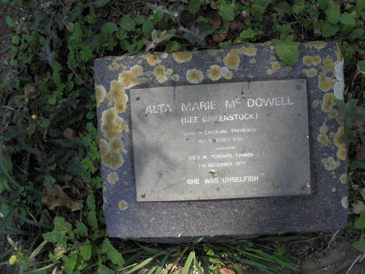 McDOWELL Alta Marie nee BIRKENSTOCK 1931-1977