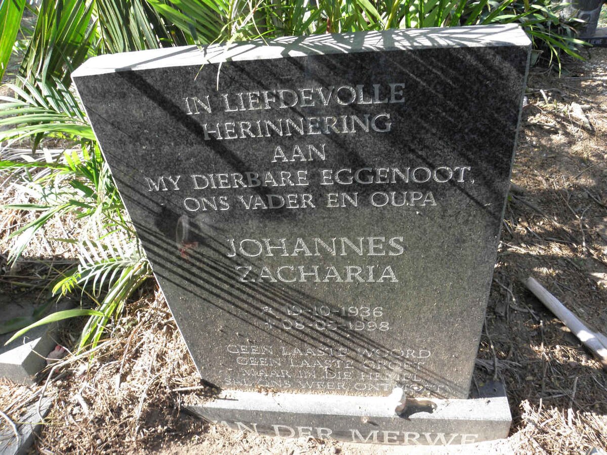 MERWE Johannes Zacharia, van der 1936-1998