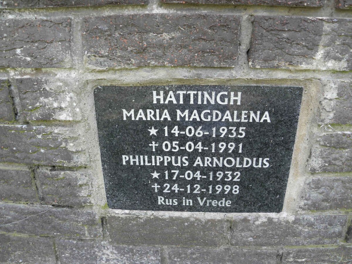 HATTINGH Phillipus Arnoldus 1932-1998 &amp; Maria Magdalena 1935-1991
