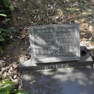 ROETZ Petrus Johannes 1926-2005 &amp; Magdalena 1925-1993